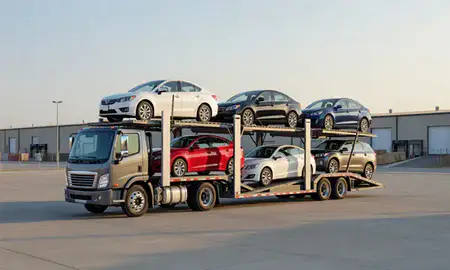 Car transporter loaded with vehicles in Texarkana, Arkansas, United States