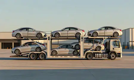 Car transporter parked in an industrial area of West Memphis, Arkansas, United States