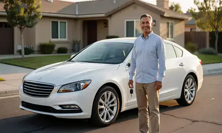 Car delivered to a driveway in California, United States