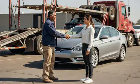 Vehicle owner beside their delivered car in California, United States