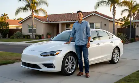 Customer with their delivered car in Anaheim, California, United States