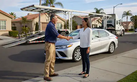 Vehicle owner beside their delivered car in Anaheim, California, United States