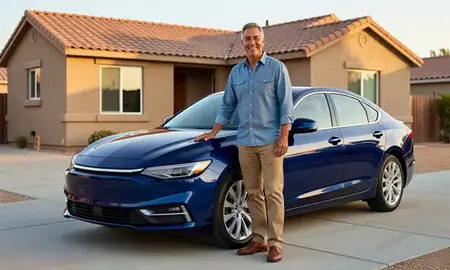 Customer with their delivered car in Bakersfield, California, United States
