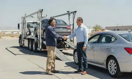 Vehicle owner beside their delivered car in Bakersfield, California, United States