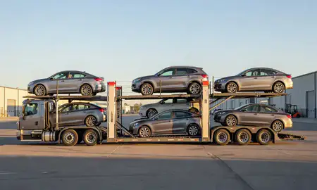 Car transporter parked in an industrial area of Chula Vista, California, United States