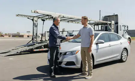 Vehicle owner beside their delivered car in Concord, California, United States