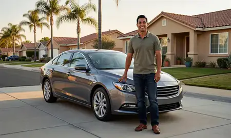 Customer with their delivered car in Fontana, California, United States