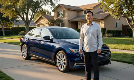 Car delivered to a driveway in Fremont, California, United States