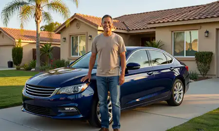 Customer with their delivered car in Fresno, California, United States