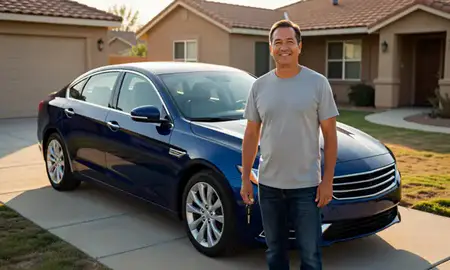 Car delivered to a driveway in Fresno, California, United States