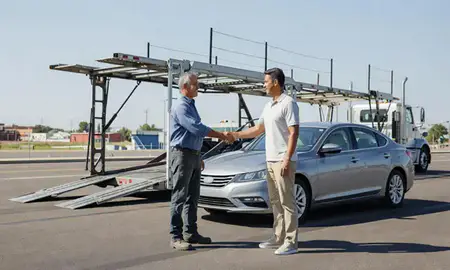 Vehicle owner beside their delivered car in Fresno, California, United States