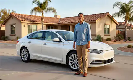 Customer with their delivered car in Indio, California, United States