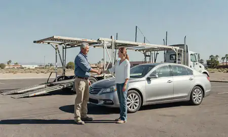 Vehicle owner beside their delivered car in Indio, California, United States
