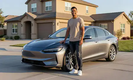 Customer with their delivered car in Irvine, California, United States