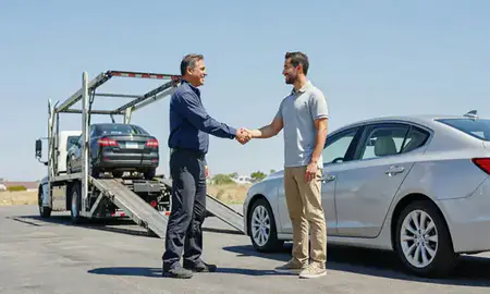 Vehicle owner beside their delivered car in Irvine, California, United States