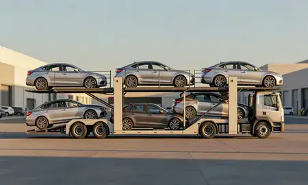Car transporter parked in an industrial area of Irvine, California, United States