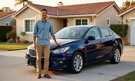 Customer with their delivered car in Long Beach, California, United States