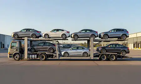 Car transporter parked in an industrial area of Mission Viejo, California, United States
