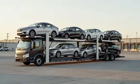 Car transporter loaded with vehicles in Mission Viejo, California, United States