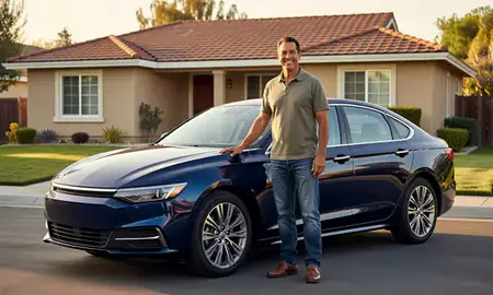 Customer with their delivered car in Modesto, California, United States