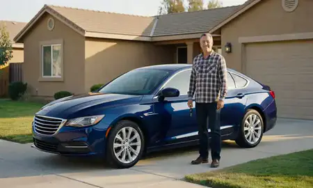 Car delivered to a driveway in Modesto, California, United States
