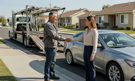 Vehicle owner beside their delivered car in Modesto, California, United States