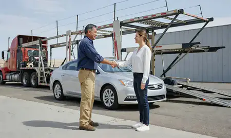 Vehicle owner beside their delivered car in Moreno Valley, California, United States