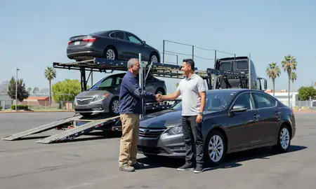 Vehicle owner beside their delivered car in Oxnard, California, United States