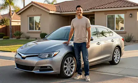 Customer with their delivered car in Riverside, California, United States