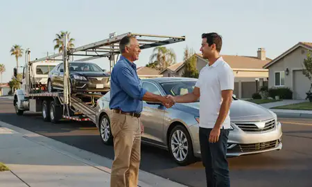 Vehicle owner beside their delivered car in Riverside, California, United States