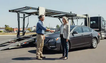 Vehicle owner beside their delivered car in Sacramento, California, United States