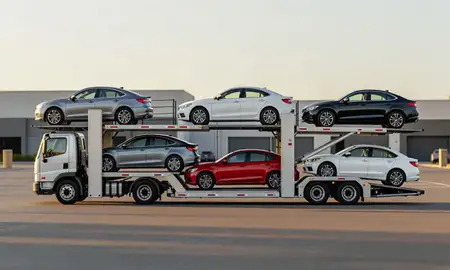 Car transporter parked in an industrial area of Sacramento, California, United States