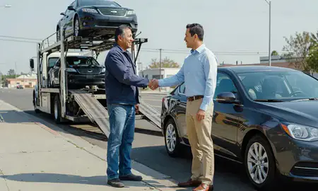 Vehicle owner beside their delivered car in San Bernardino, California, United States