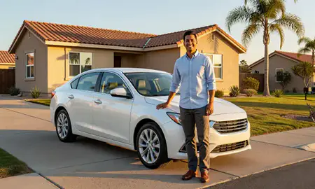 Customer with their delivered car in San Diego, California, United States