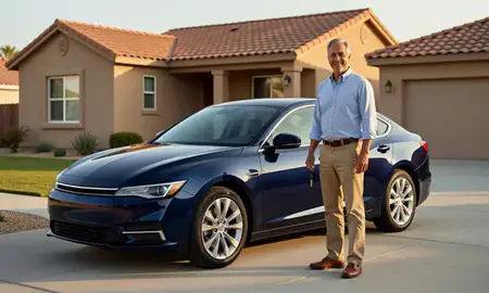 Car delivered to a driveway in San Diego, California, United States