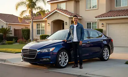 Customer with their delivered car in San Jose, California, United States