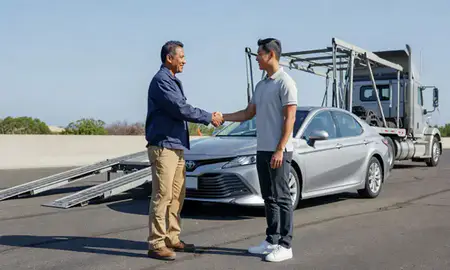 Vehicle owner beside their delivered car in San Jose, California, United States