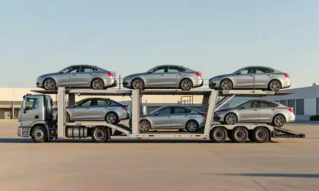 Car transporter parked in an industrial area of San Jose, California, United States