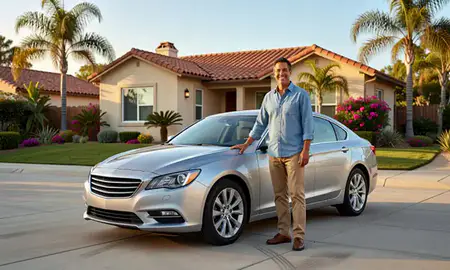 Customer with their delivered car in Santa Barbara, California, United States