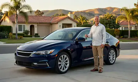 Car delivered to a driveway in Santa Barbara, California, United States
