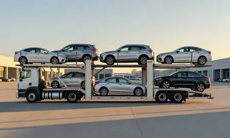 Car transporter parked in an industrial area of Santa Barbara, California, United States