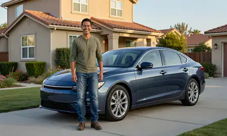 Customer with their delivered car in Santa Rosa, California, United States