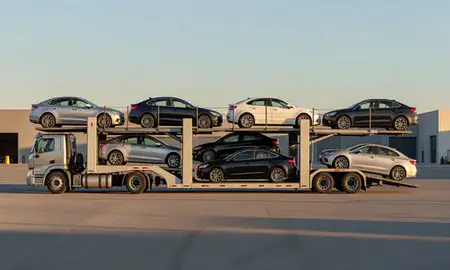 Car transporter parked in an industrial area of Santa Rosa, California, United States