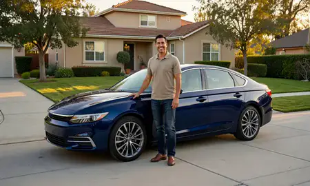 Customer with their delivered car in Stockton, California, United States