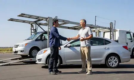 Vehicle owner beside their delivered car in Stockton, California, United States