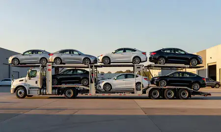 Car transporter parked in an industrial area of Thousand Oaks, California, United States