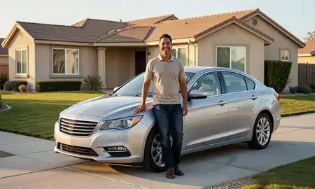Customer with their delivered car in Victorville, California, United States