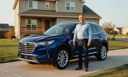 Car delivered to a driveway in Colorado, United States