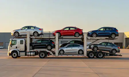 Car transporter parked in an industrial area of Arvada, Colorado, United States