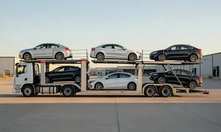 Car transporter parked in an industrial area of Aurora, Colorado, United States